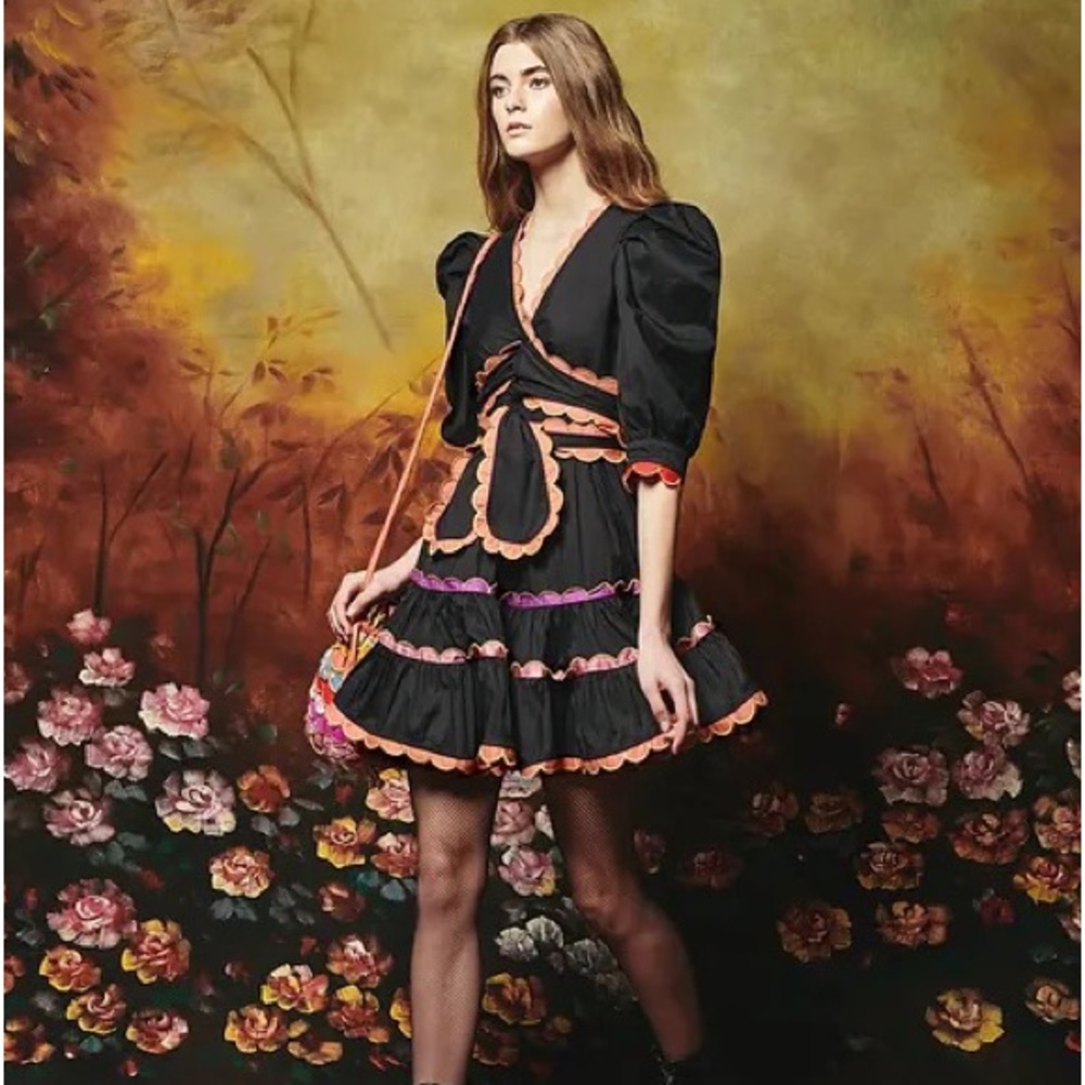 CeliaB Spain Scalloped Puff-Sleeve Mini Dress